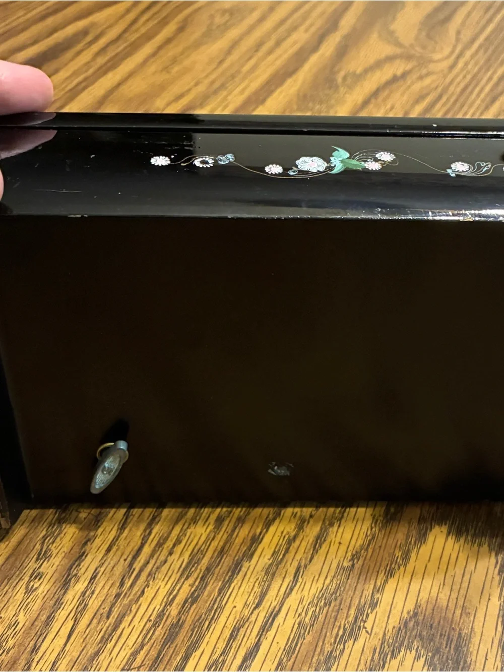 Black Floral Lacquered music & Jewelry Box 5”x8”